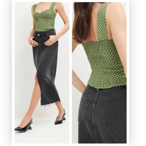 Reformation Hester Green Patterned Top NWT $98 - Picture 1 of 6